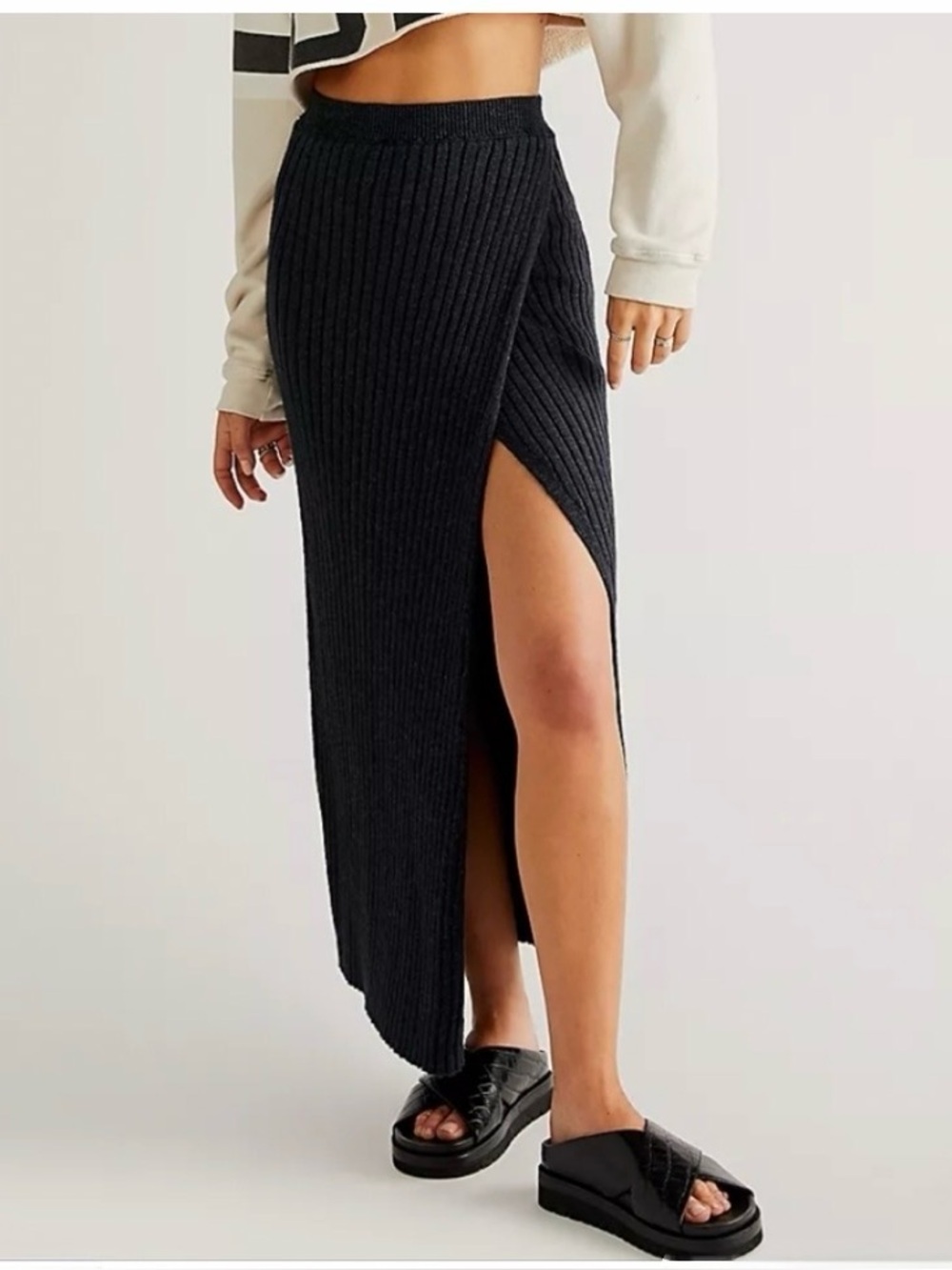 Free People Better Days Ribbed Knit Midi Skirt